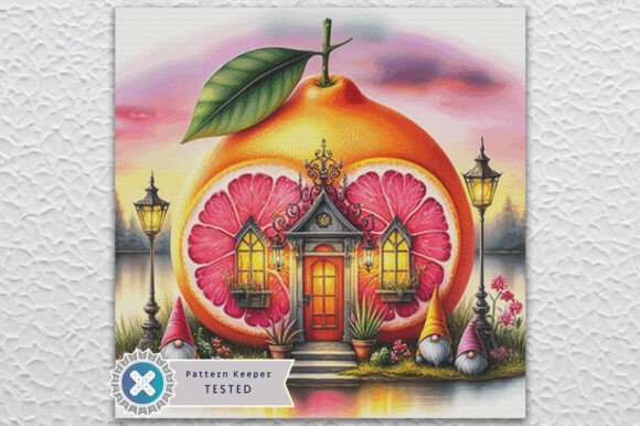 Download Grapefruit Gnome House Cross Stitch PDF - Pdf Collection