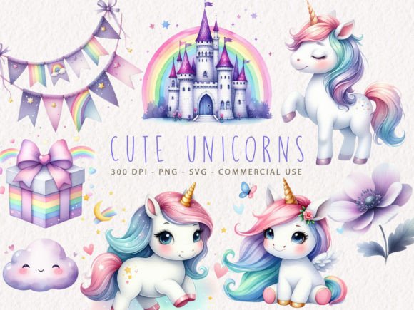Download Watercolor Cute Unicorn Clipart Bundle - Unicorn clipart Collection