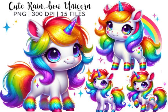 Download Cute Rainbow Unicorn Clipart Bundle - Unicorn clipart Collection