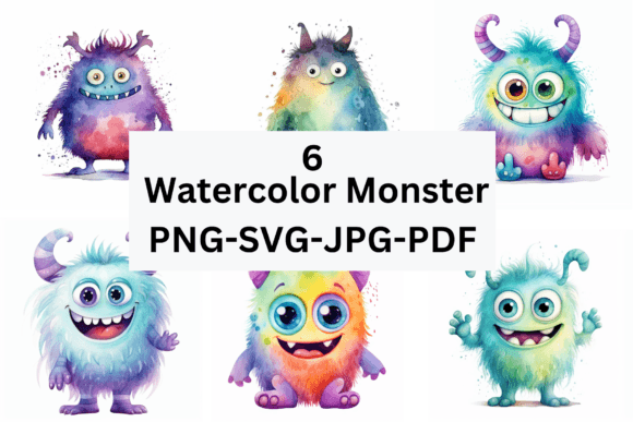 Download Watercolor Cute Monster PNG-JPG-SVG-PDF - Pdf Collection